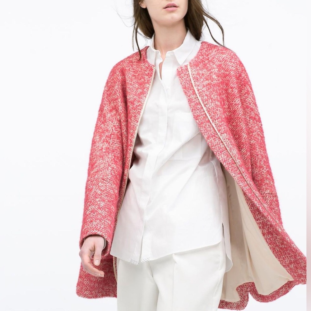 Zara Raspberry Pink & White Boucle Coat